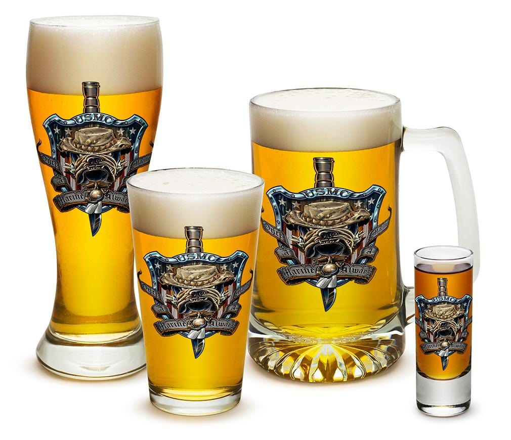 USMC Once and Always a Marine 4 Piece Glass Gift Set
