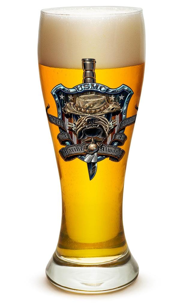 USMC Once and Always a Marine 23oz Pilsner Glass Glass Set