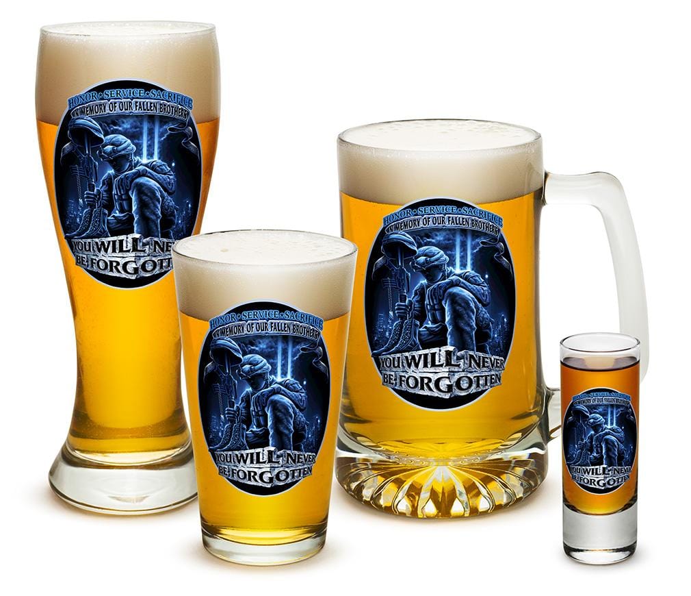 You Will Never Be Forgotten Patriotic Soliders 4 Piece Glass Gift Set