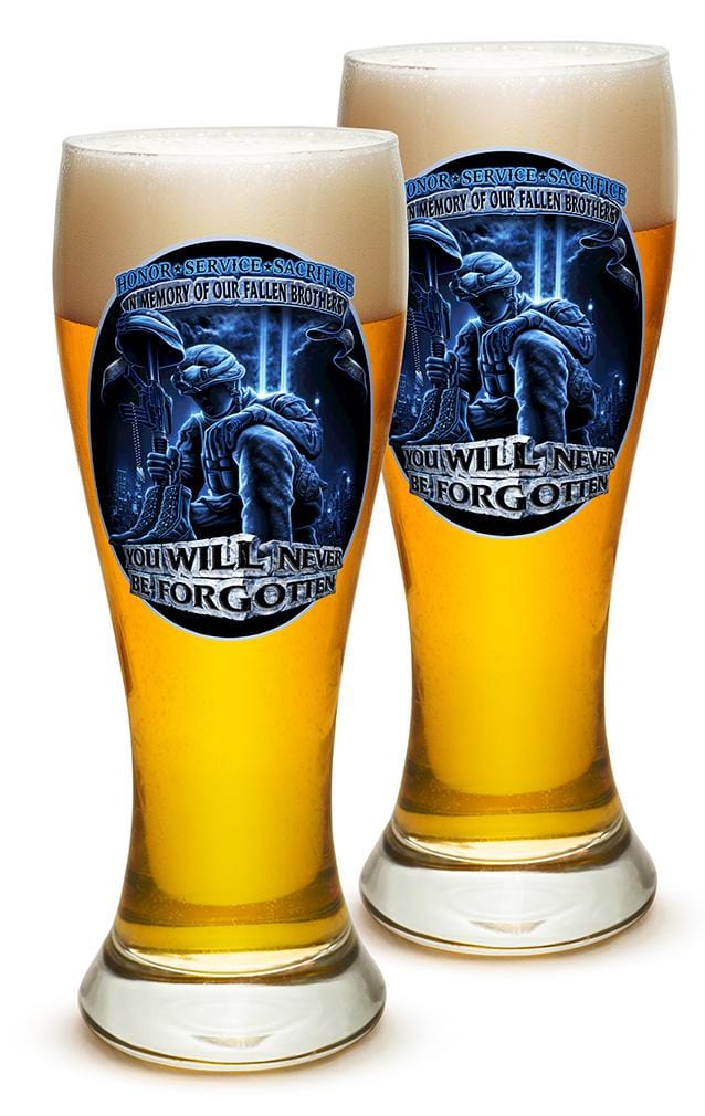 You Will Never Be Forgotten Patriotic Soliders 23oz Pilsner Glass Glass Set