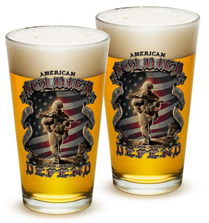 More Picture, American Soldier Patriotic 16oz Pint Glass Glass Set
