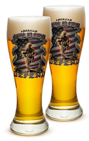 More Picture, American Soldier Patriotic 23oz Pilsner Glass Glass Set