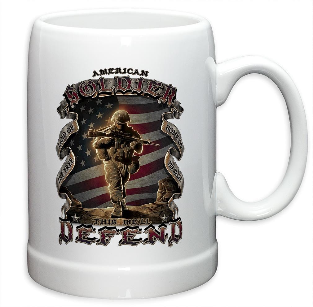 Patriotic Military American Soldier Stoneware White Coffee Mug Gift Set