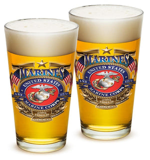 More Picture, USMC Marine Corps Badge of Honor 16oz Pint Glass Glass Set