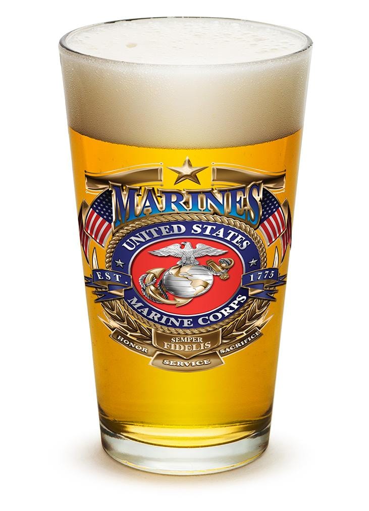 USMC Marine Corps Badge of Honor 16oz Pint Glass Glass Set
