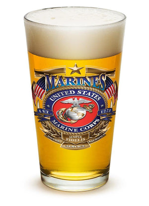 More Picture, USMC Marine Corps Badge of Honor 16oz Pint Glass Glass Set