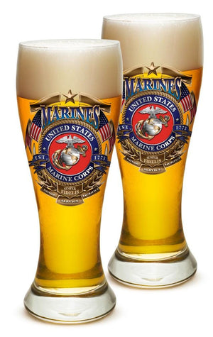 More Picture, USMC Marine Corps Badge of Honor 23oz Pilsner Glass Glass Set