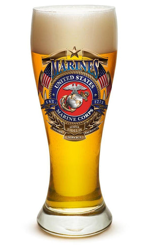 More Picture, USMC Marine Corps Badge of Honor 23oz Pilsner Glass Glass Set