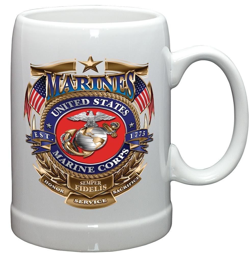 Marine Corps USMC Badge of Honor Stoneware White Coffee Mug Gift Set