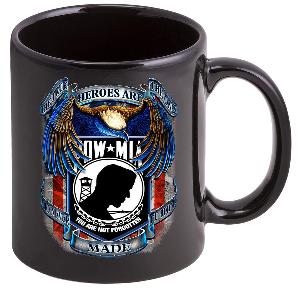 Patriotic Military POW MIA True Heroes Stoneware Black Coffee Mug Gift Set
