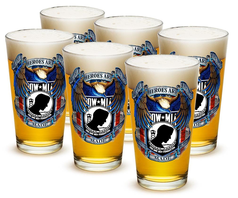 POW MIA True Heroes 16oz Pint Glass Glass Set