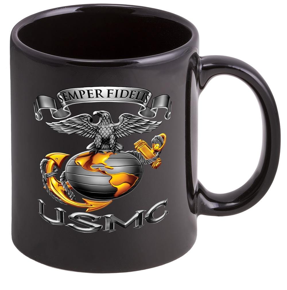 Marine Corps USMC Semper Fidelis Stoneware Black Coffee Mug Gift Set