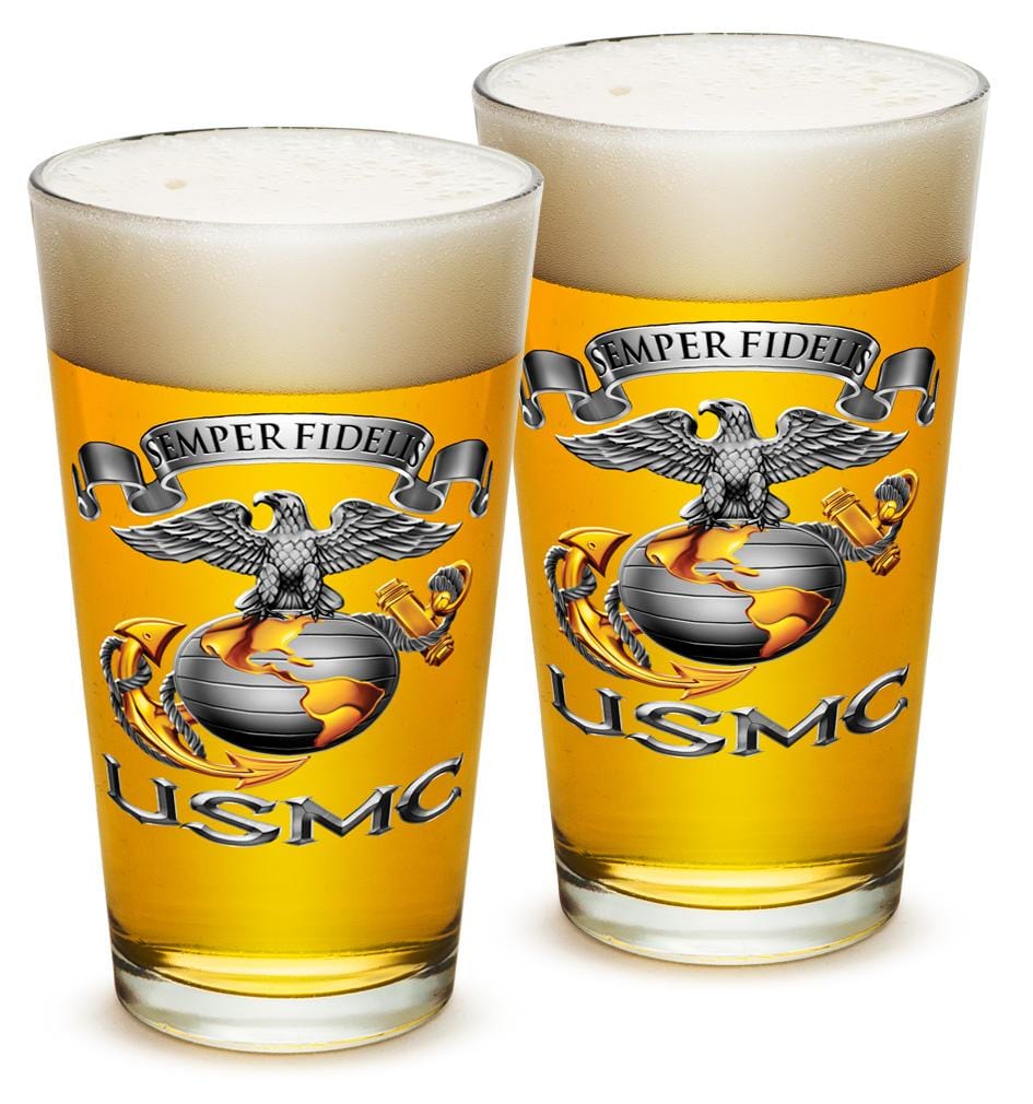 USMC Marine Corps Semper Fidelis 16oz Pint Glass Glass Set