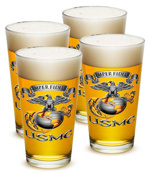 More Picture, USMC Marine Corps Semper Fidelis 16oz Pint Glass Glass Set