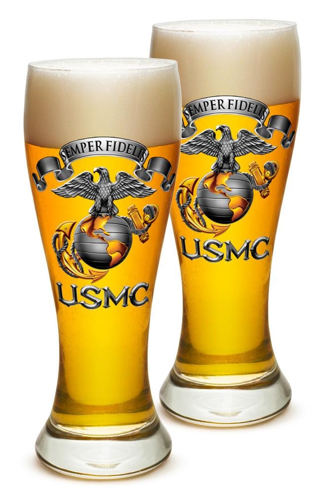 USMC Marine Corps Semper Fidelis 23oz Pilsner Glass Glass Set