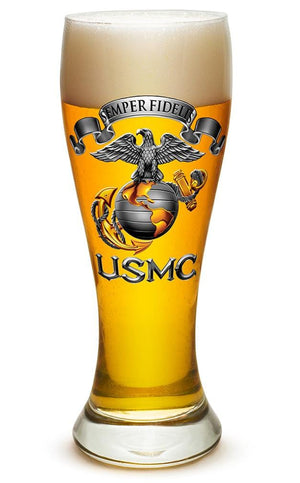 More Picture, USMC Marine Corps Semper Fidelis 23oz Pilsner Glass Glass Set
