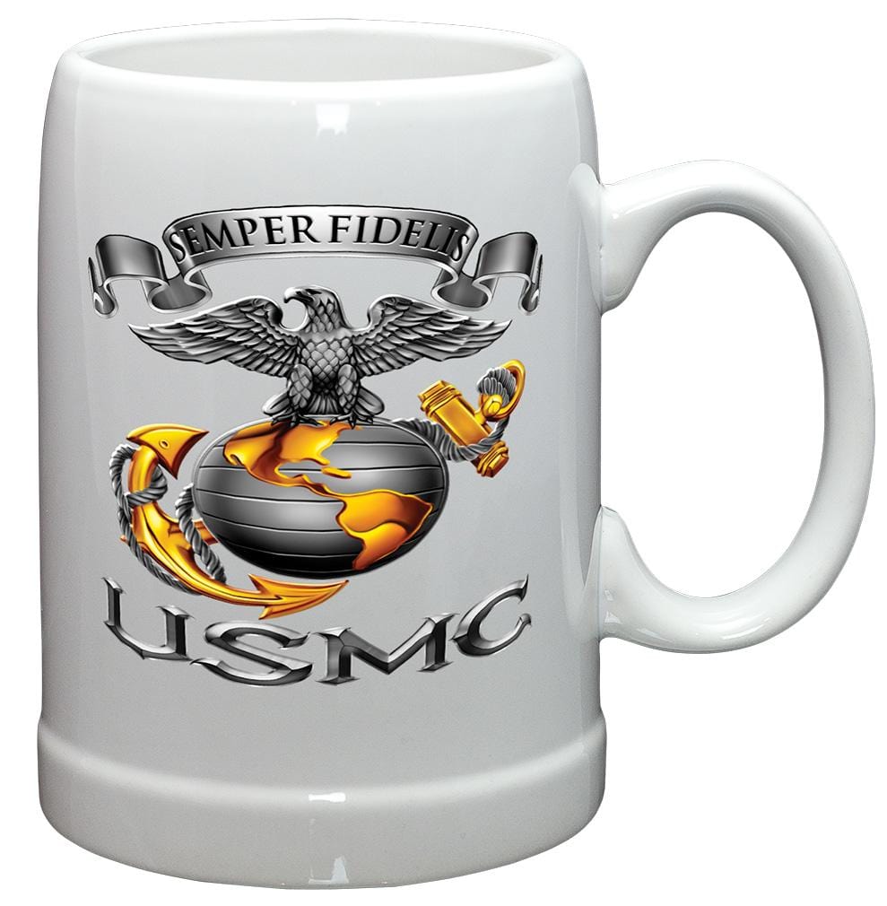 Marine Corps USMC Semper Fidelis Stoneware White Coffee Mug Gift Set