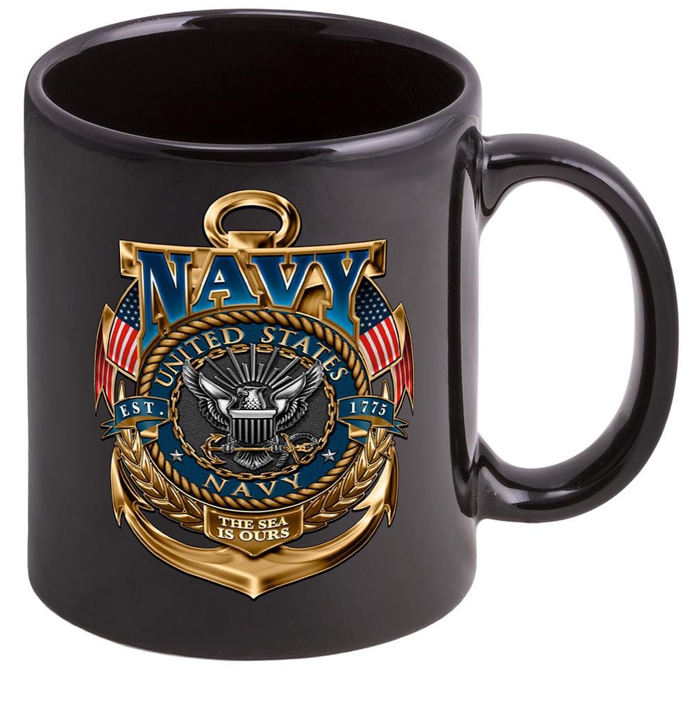US Navy The Sea is Ours Stoneware Black Coffee Mug Gift Set