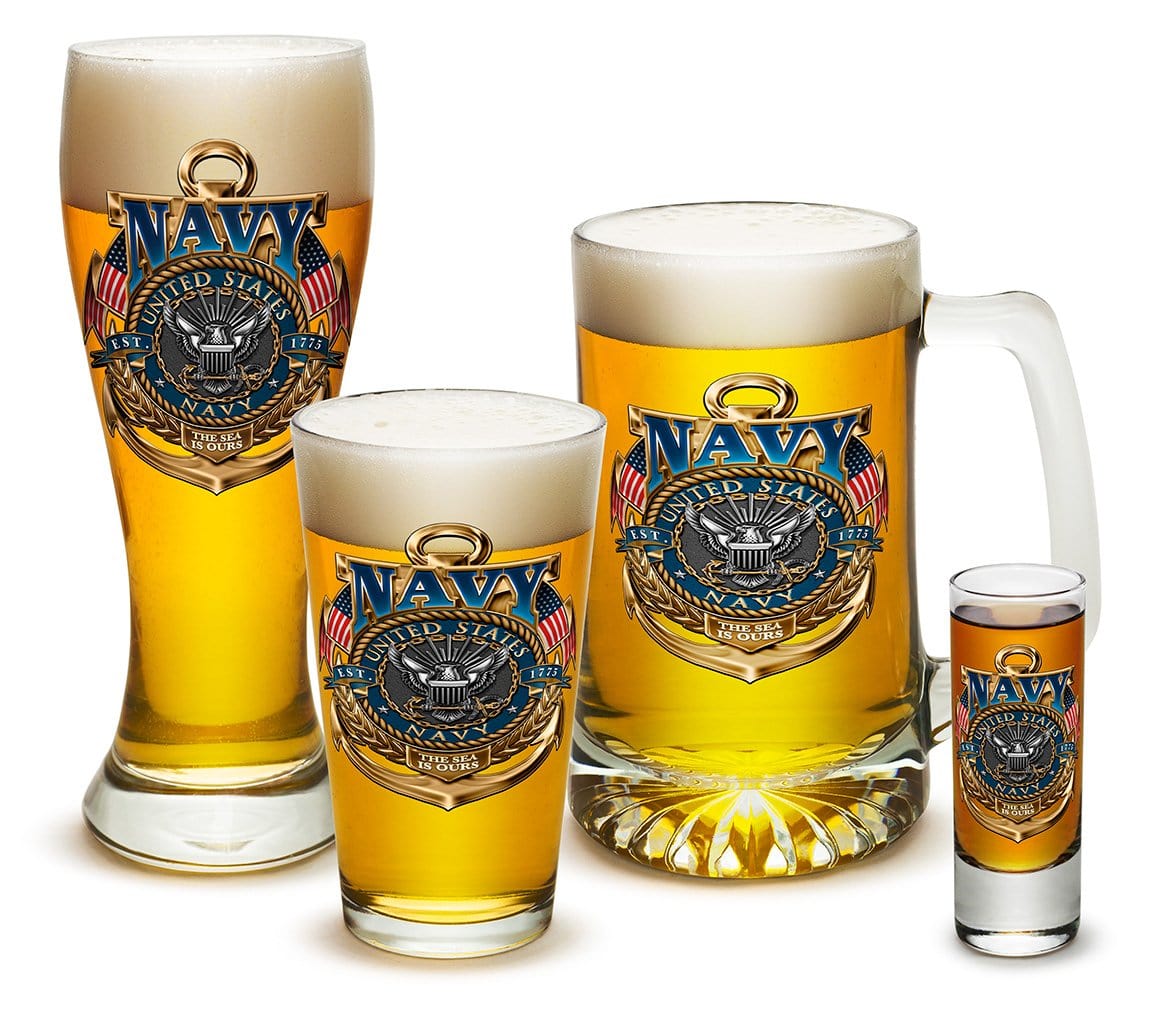US Navy The Sea is Ours 4 Piece Glass Gift Set
