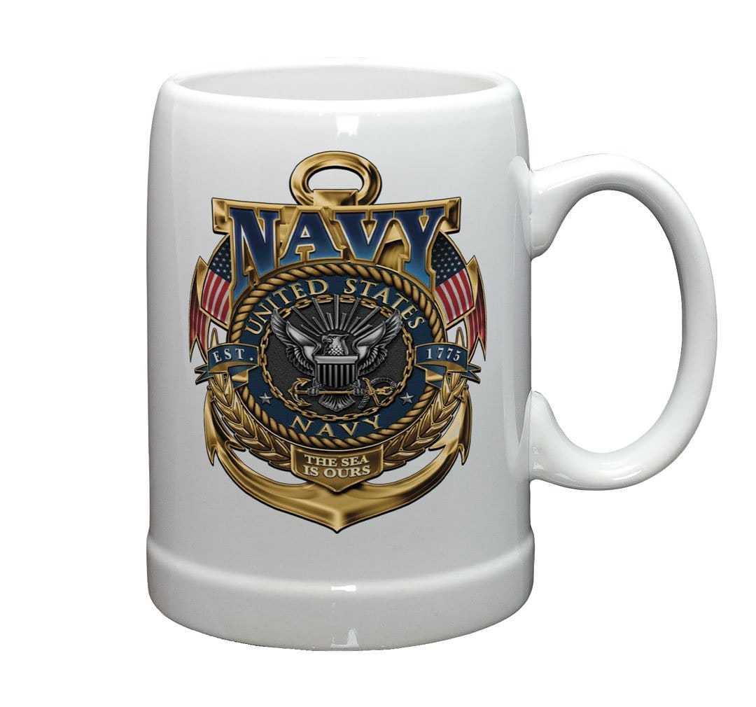 US Navy The Sea is Ours Stoneware White Coffee Mug Gift Set