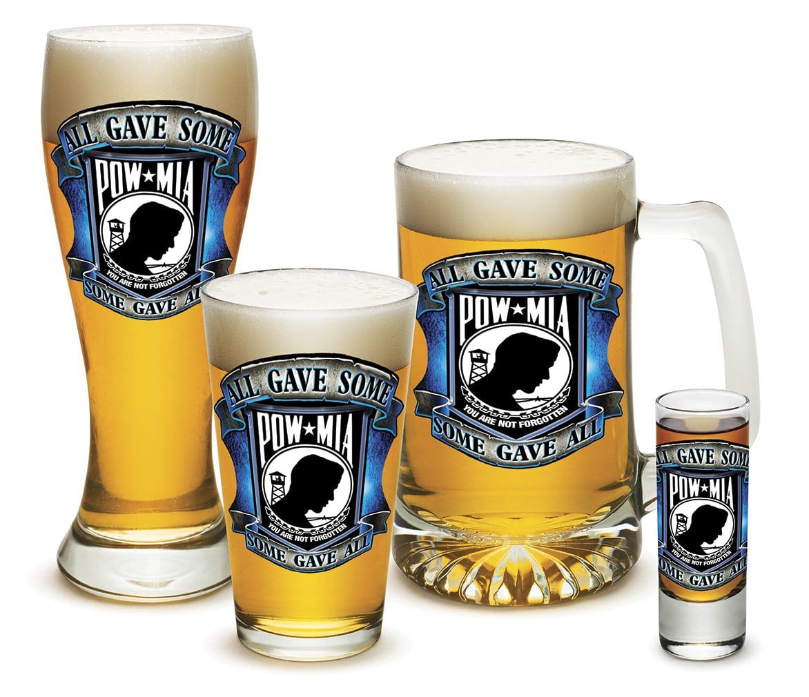 American POW MIA Patriotic Some Gave All Soliders Veterans 4 Piece Glass Gift Set