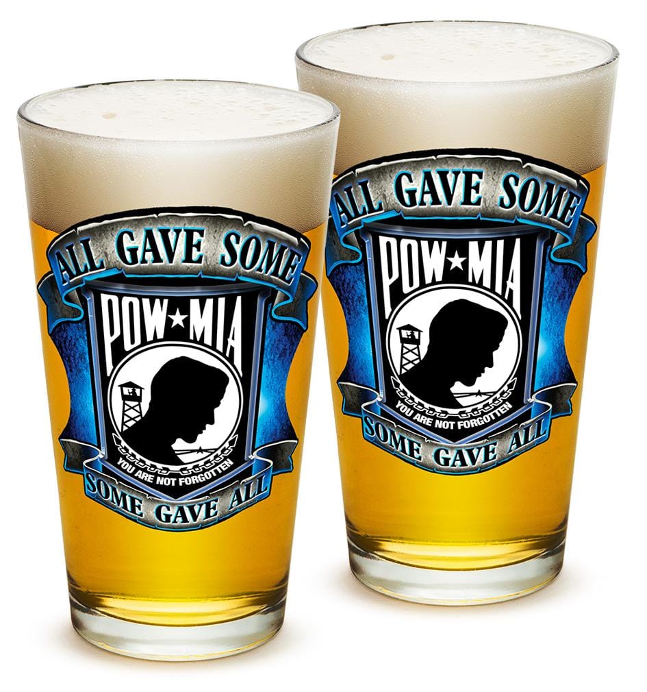 American POW MIA Patriotic Some Gave All Soliders Veterans 16oz Pint Glass Glass Set