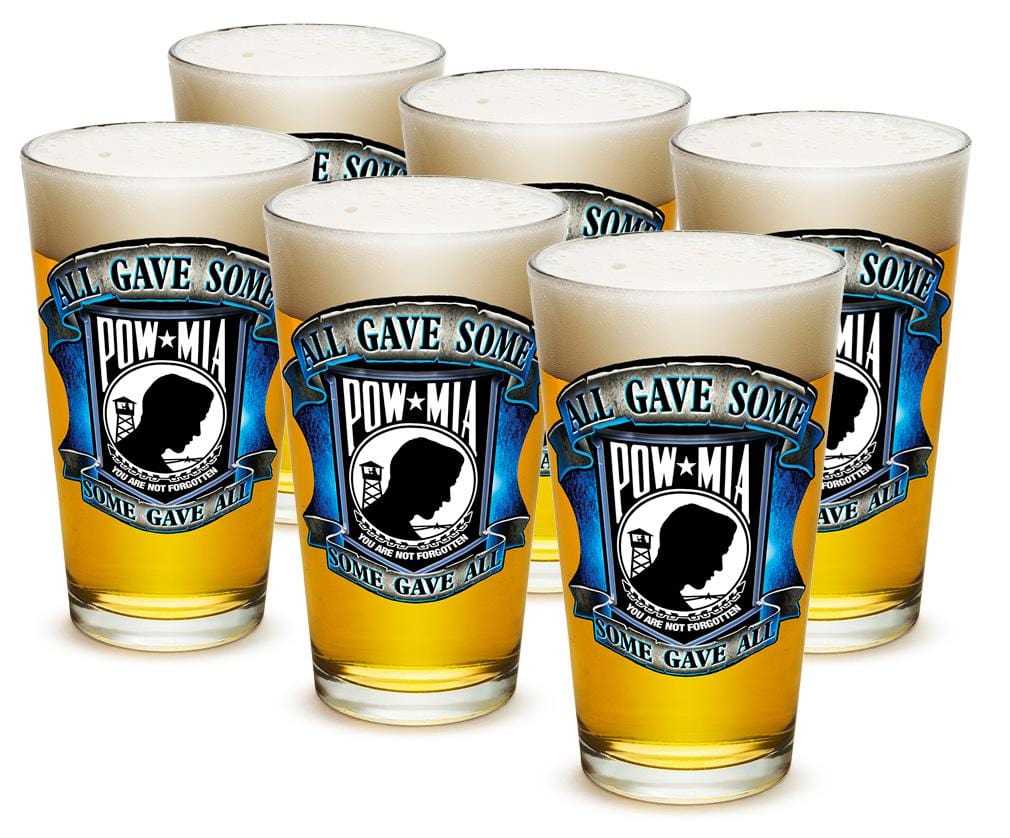 American POW MIA Patriotic Some Gave All Soliders Veterans 16oz Pint Glass Glass Set