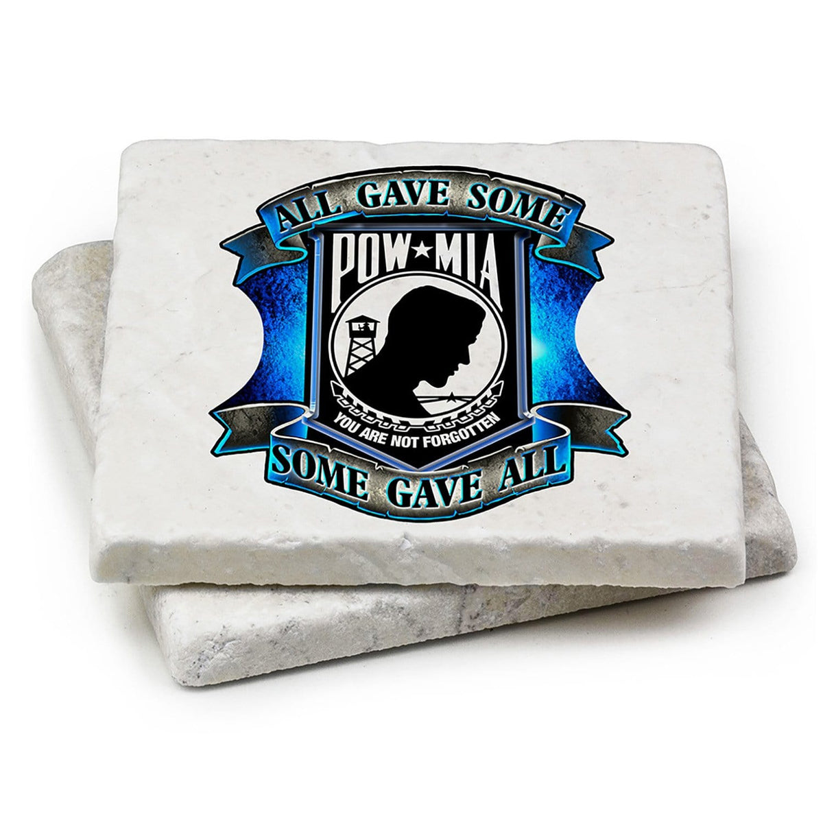 POW All Gave Some Blue Coaster Ivory