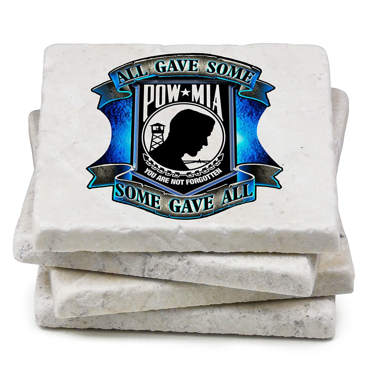 POW All Gave Some Blue Coaster Ivory
