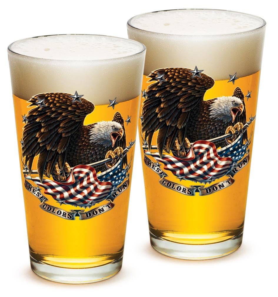 These Colors Don&#39;t Run US Flag Patriotic 16oz Pint Glass Glass Set