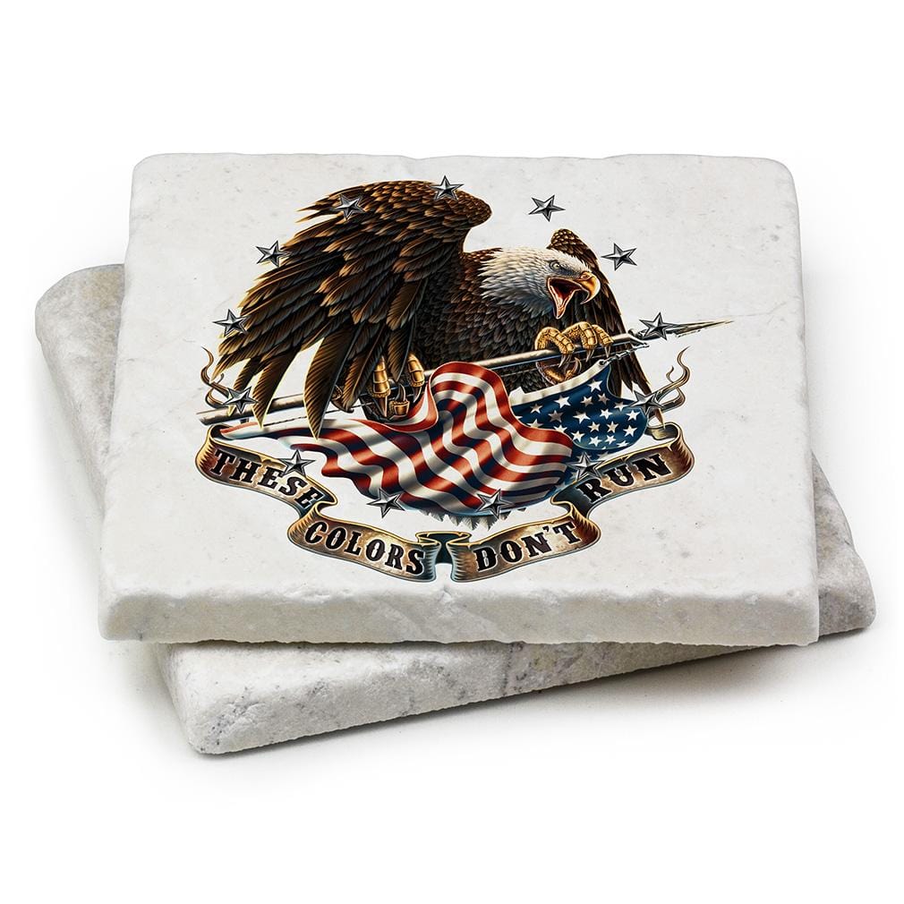 Patriotic These Color Dont Run Ivory Tumbled Marble 4IN x 4IN Coaster Gift Set