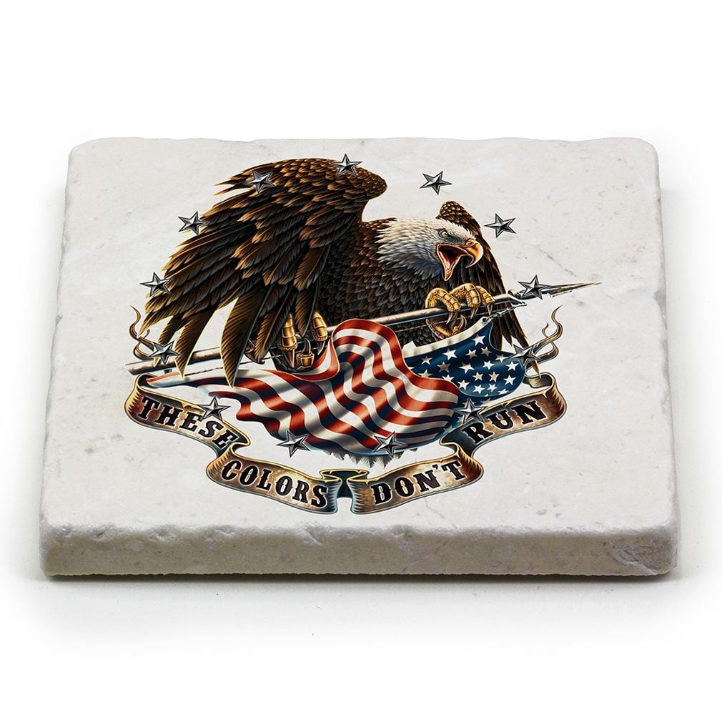 Patriotic These Color Dont Run Ivory Tumbled Marble 4IN x 4IN Coaster Gift Set