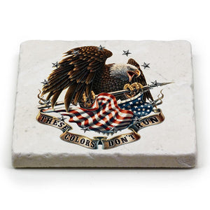 More Picture, Patriotic These Color Dont Run Ivory Tumbled Marble 4IN x 4IN Coaster Gift Set