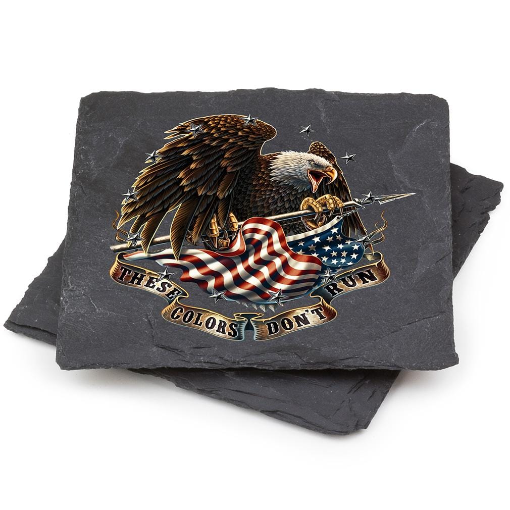 Patriotic These Color Dont Run Black Slate 4IN x 4IN Coaster Gift Set