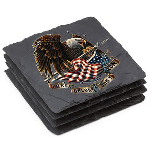 More Picture, Patriotic These Color Dont Run Black Slate 4IN x 4IN Coaster Gift Set