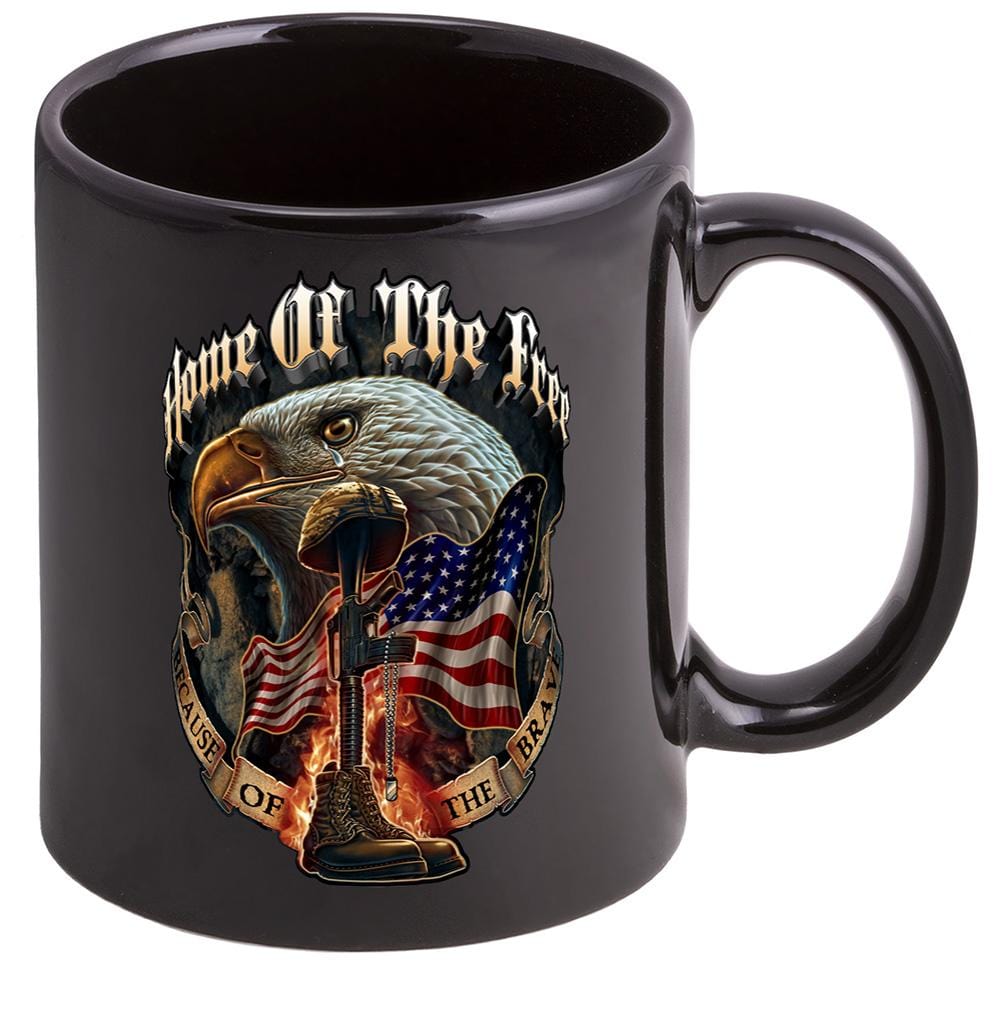 Patriotic Home of The Free Because of The Brave Stoneware Black Coffee Mug Gift Set