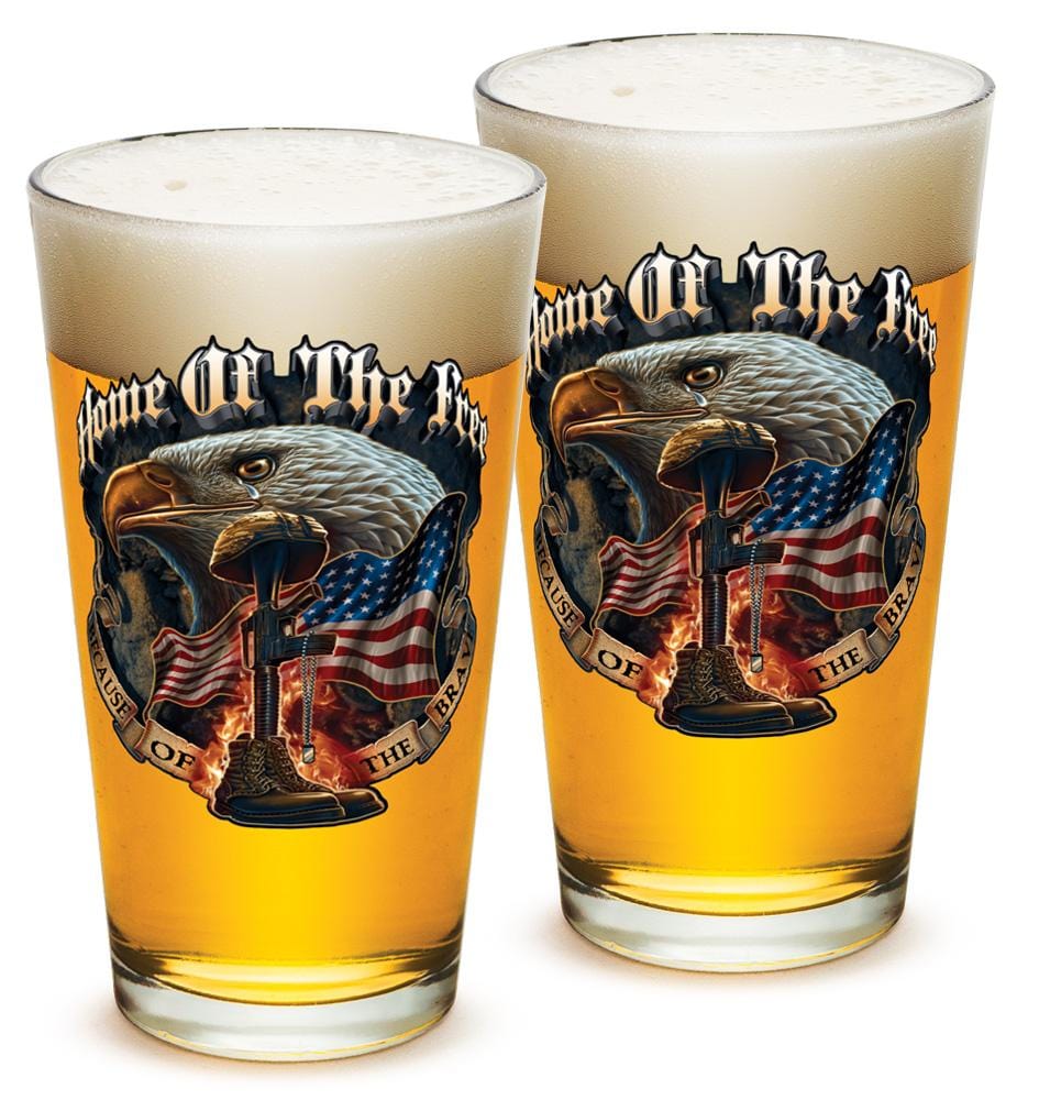 Home of The Free Because of The Brave US Flag Patriotic 16oz Pint Glass Glass Set