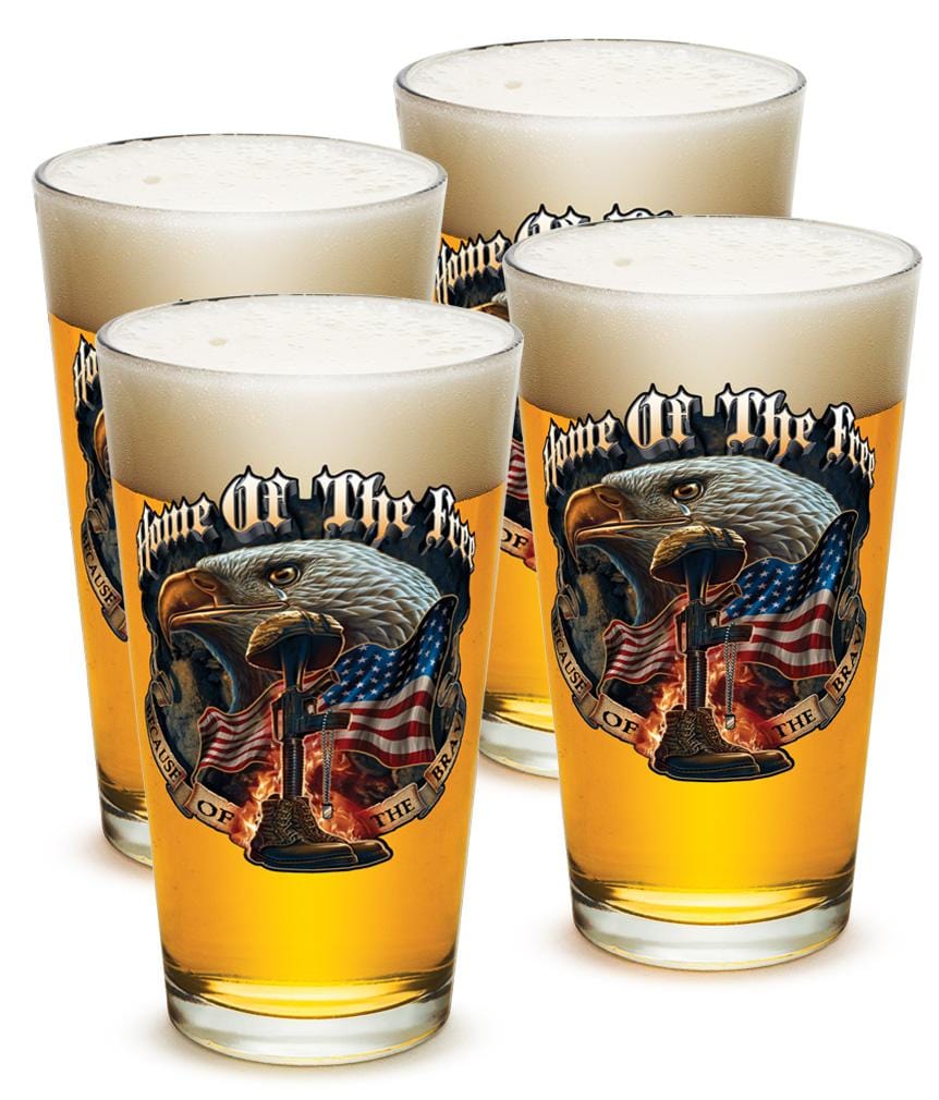 Home of The Free Because of The Brave US Flag Patriotic 16oz Pint Glass Glass Set