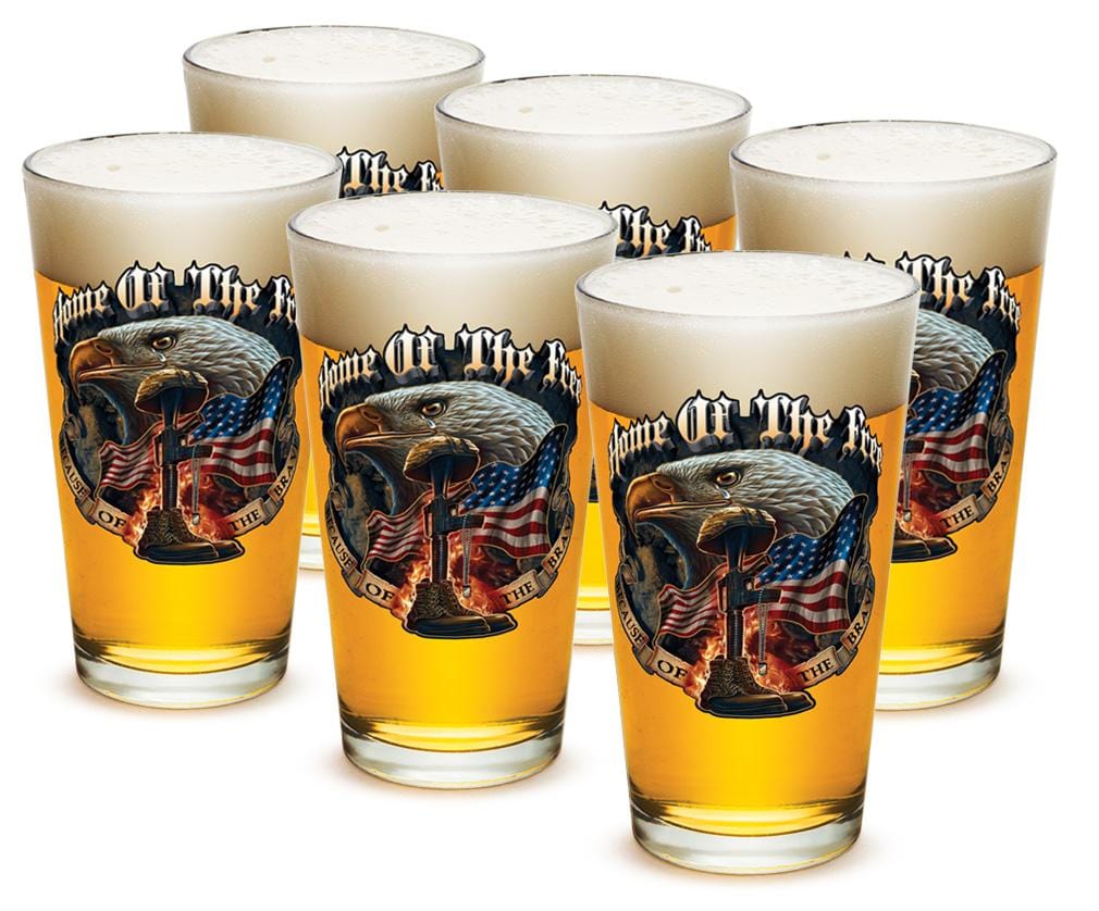 Home of The Free Because of The Brave US Flag Patriotic 16oz Pint Glass Glass Set
