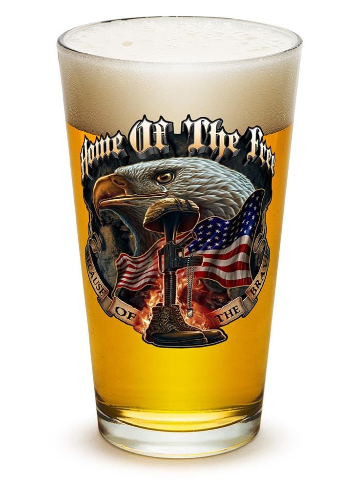 Home of The Free Because of The Brave US Flag Patriotic 16oz Pint Glass Glass Set