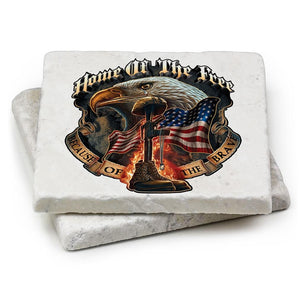 More Picture, Patriotic Home of the Free Because of the Brave Ivory Tumbled Marble 4IN x 4IN Coaster Gift Set