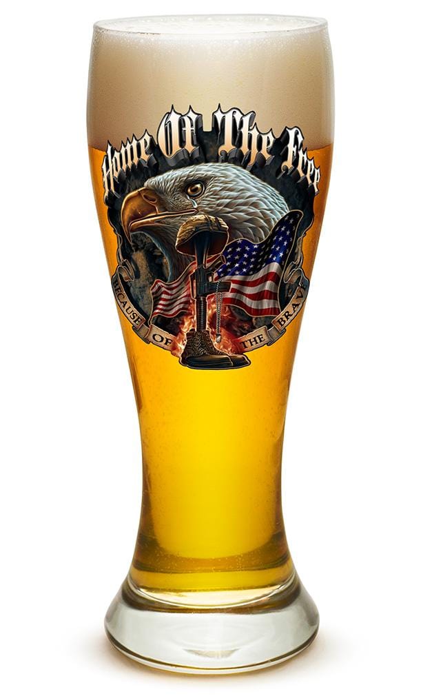 Home of The Free Because of The Brave US Flag Patriotic 23oz Pilsner Glass Glass Set