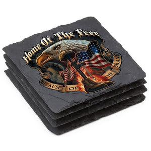 More Picture, Patriotic Home of the Free Because of the Brave Black Slate 4IN x 4IN Coaster Gift Set