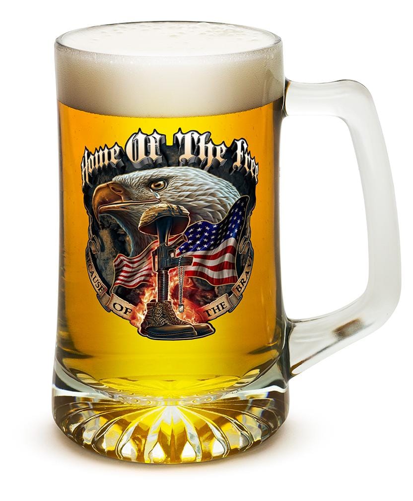 Home of The Free Because of The Brave US Flag Patriotic 25oz Tankard Glass Set