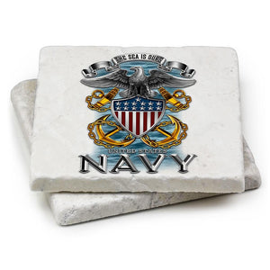 More Picture, Navy Full Print Eagle Ivory Tumbled Marble 4IN x 4IN Coasters Gift Set