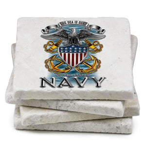 More Picture, Navy Full Print Eagle Ivory Tumbled Marble 4IN x 4IN Coasters Gift Set