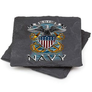 More Picture, Navy Full Print Eagle Black Slate 4IN x 4IN Coasters Gift Set