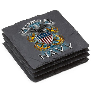 More Picture, Navy Full Print Eagle Black Slate 4IN x 4IN Coasters Gift Set