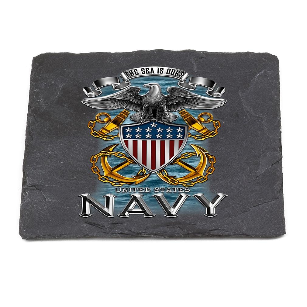 Navy Full Print Eagle Black Slate 4IN x 4IN Coasters Gift Set