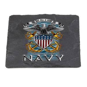 More Picture, Navy Full Print Eagle Black Slate 4IN x 4IN Coasters Gift Set